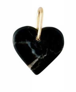 Design Letters Stone Heart Charm - 18k Gold - Black