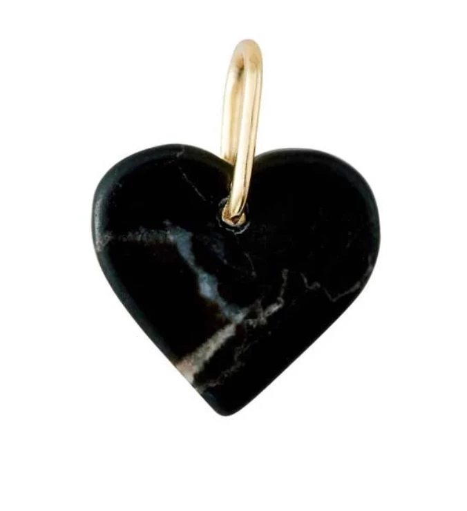 Design Letters Stone Heart Charm - 18k Gold - Black 1 Design Letters Stone Heart Charm - 18k Gold - Black