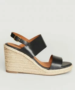 Anthology Paris Navy Barano Leather Wedge Sandals