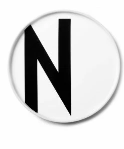 Design Letters White Porcelain Personal Plate with Letter N