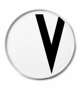 Design Letters White Porcelain Personal Plate with Letter V